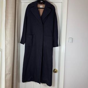 Merci Italia Navy Blue Wool Long Trench Coat Size 14